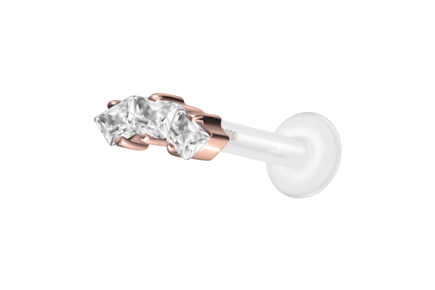 PTFE Labret Piercing mit Innengewinde + Titan-Aufsatz EINGEFASSTE KRISTALLTRAPEZE